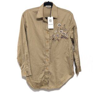 ZADIG & VOLTAIRE Teros Cotton Twill Button Down Shirt Size Small Womens Tan NWT
